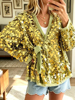 Women's Fashionable Casual Sequin Tie-Up Coat