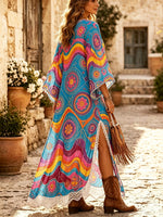 Women's Groovy Psychedelic Floral Kaftan Maxi Dress