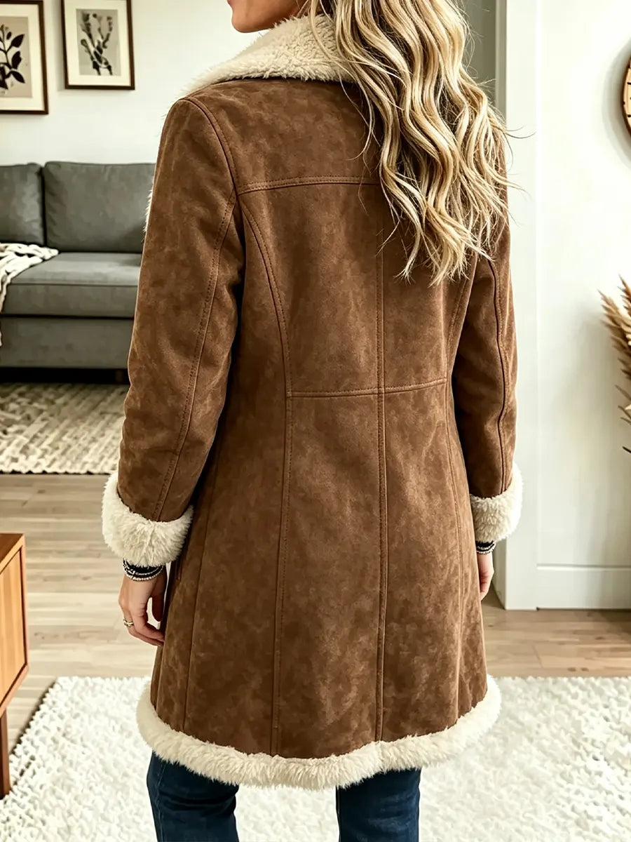 Women's Vintage Turn-down Collar Fleece Warm Jacket