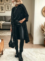 Women's Sequin Embellished Longline Kimono Duster