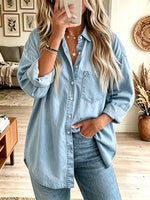 Women's Button-Down Denim Tunic Shirt