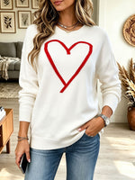 Women's Heart Graphic Knit Sweater, Long Sleeve Crew Neck Pullover