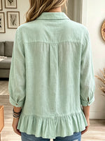 Women's Ruffled Hem Linen-Blend Button-Down Shirt