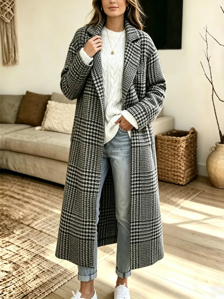 Retro Plaid Pattern Art Cozy Casual Stylish Long Sleeve Coat