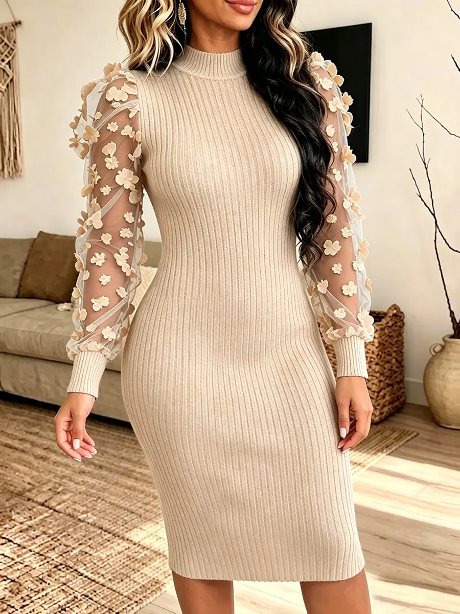 Women's Vintage Elegant Knitted Patchwork Mesh 3d Flowers Dress