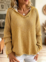 Retro Solid Color Loose Hooded Art Casual Stylish Long Sleeve Knitted Top