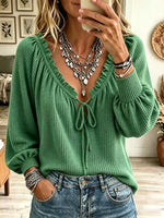 Women's Ruffled Tie-Front Waffle Knit Sweater