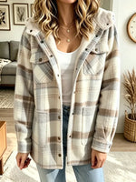 Women's Casual Loose-fit Plaid Hoodie Coat