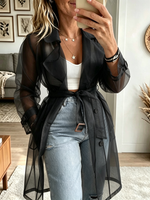 Women's Sheer Organza Belted Trench Coat