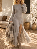 Women's Fuzzy Mohair Knit Maxi Dress