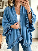Women's Denim Ruffle Cardigan Cape