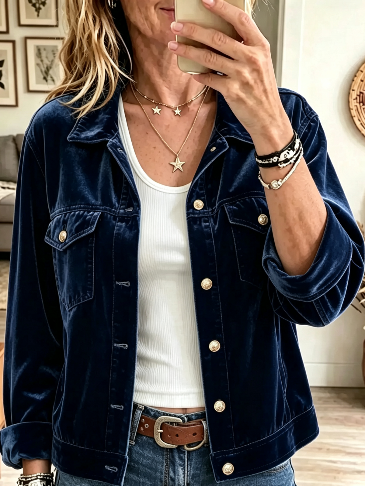 Women's Velvet Button-Down Trucker Jacket