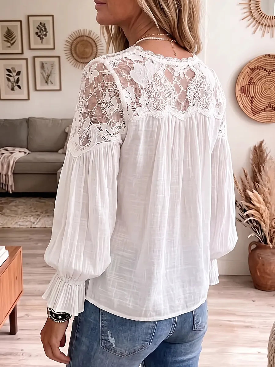 Vintage Elegant Patchwork Openwork Shirt
