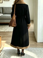 Women's Faux Fur Trim Belted Longline Coat