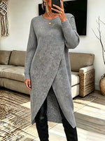 Vintage Elegant Casual Sweater Asymmetrical Dress