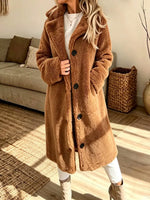 Retro Warm Art Button Cashmere Casual Stylish Lapel Long Sleeve Coat