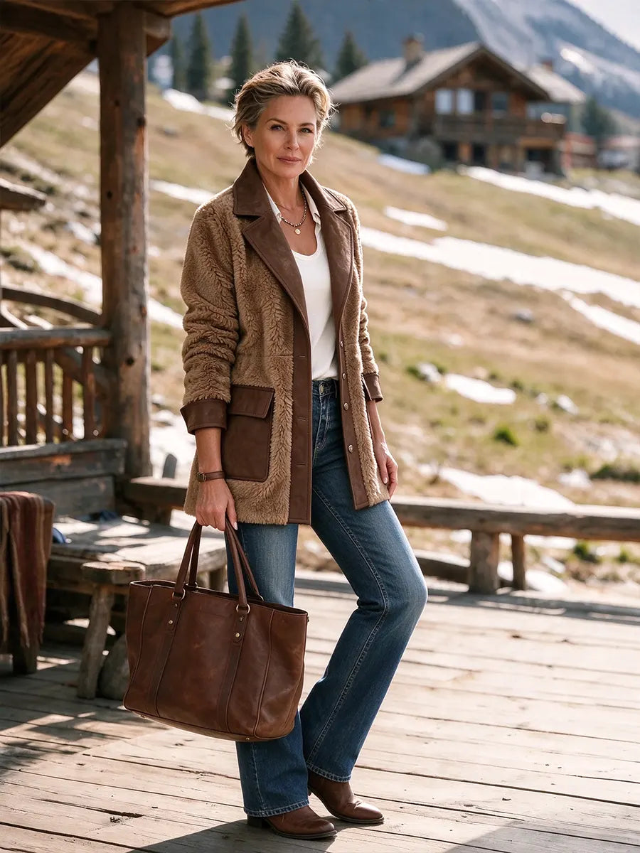 Women's Lapel Faux Shearling Jacket