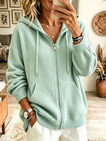 Women's Full-Zip Ribbed Knit Hooded Cardigan