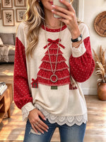 Women's Christmas Tree Print Raglan Top