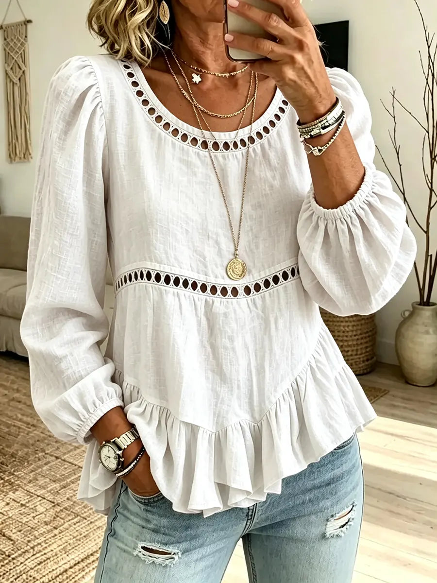 Women's Hollow-out Irregular Hem Long-sleeve Shirt