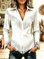 Women's Western Fringe Suede Pointed Hem Top