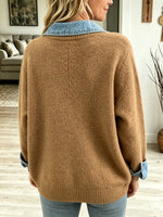 Women's Denim Trim V-Neck Knit Top