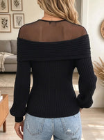 Women's Sheer Mesh Twist Off-the-Shoulder Top