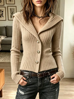 Retro Solid Color Art Casual Stylish Long Sleeve Knitted Cardigan Sweater