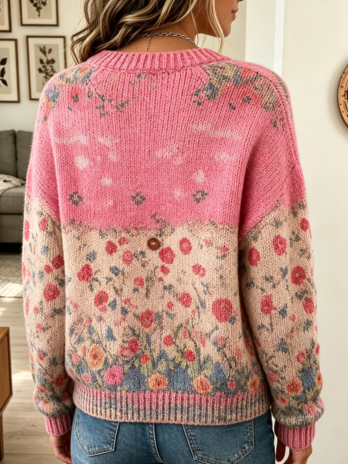 Women's Floral Print Button-Front Knit Cardigan