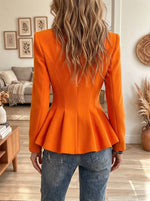 Women's Vibrant Orange Shawl Collar Peplum Blazer Jacket