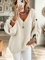 Women's Button V-Neck Knit Sweater
