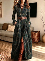 Women's Vintage Elegant Plaid Dress Includes Belt