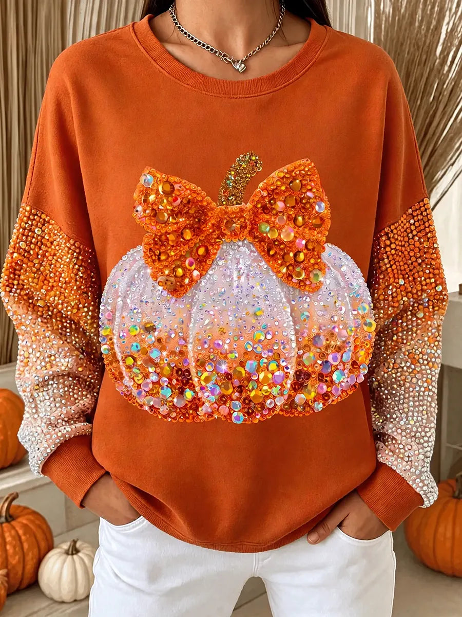 Vintage Autumn Halloween Pumpkin Art Print Crewneck Sweatshirt