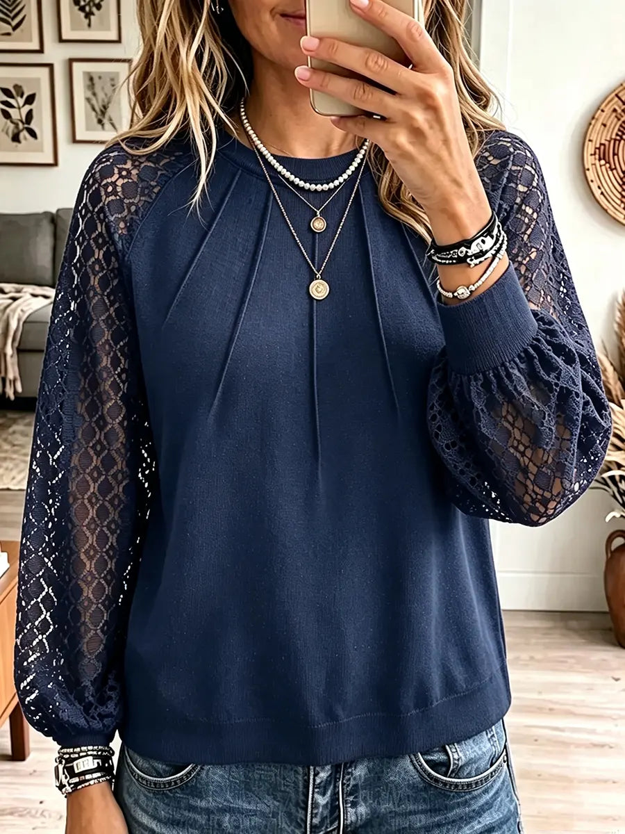 Vintage Elegant Patchwork Openwork Lace Shirt