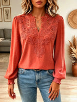 Retro Floral Lace Art Casual Stylish V Collar Long Sleeve Shirt