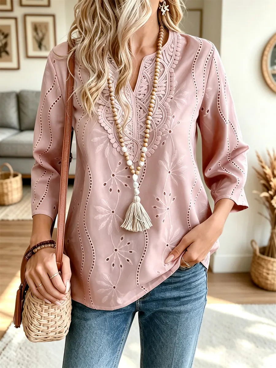 Retro Hollow Floral Lace Art Casual Stylish Long Sleeve Shirt