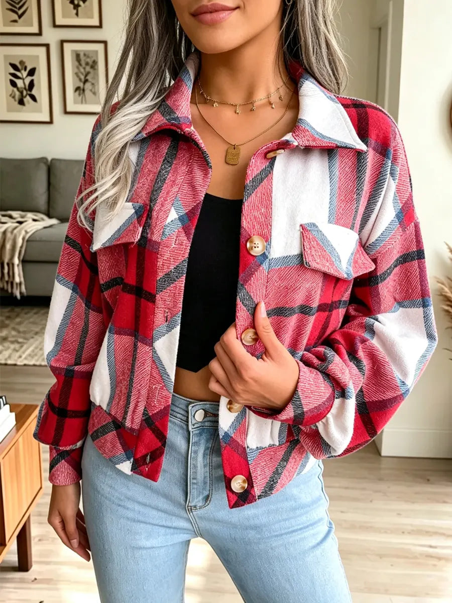 Retro Plaid Pattern Art Casual Lapel Stylish Long Sleeve Coat
