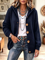 Retro Solid Color Hooded Art Casual Stylish Long Sleeve Cardigan Sweater