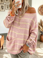 Women's Striped Knit Oversized Pocket Sweater