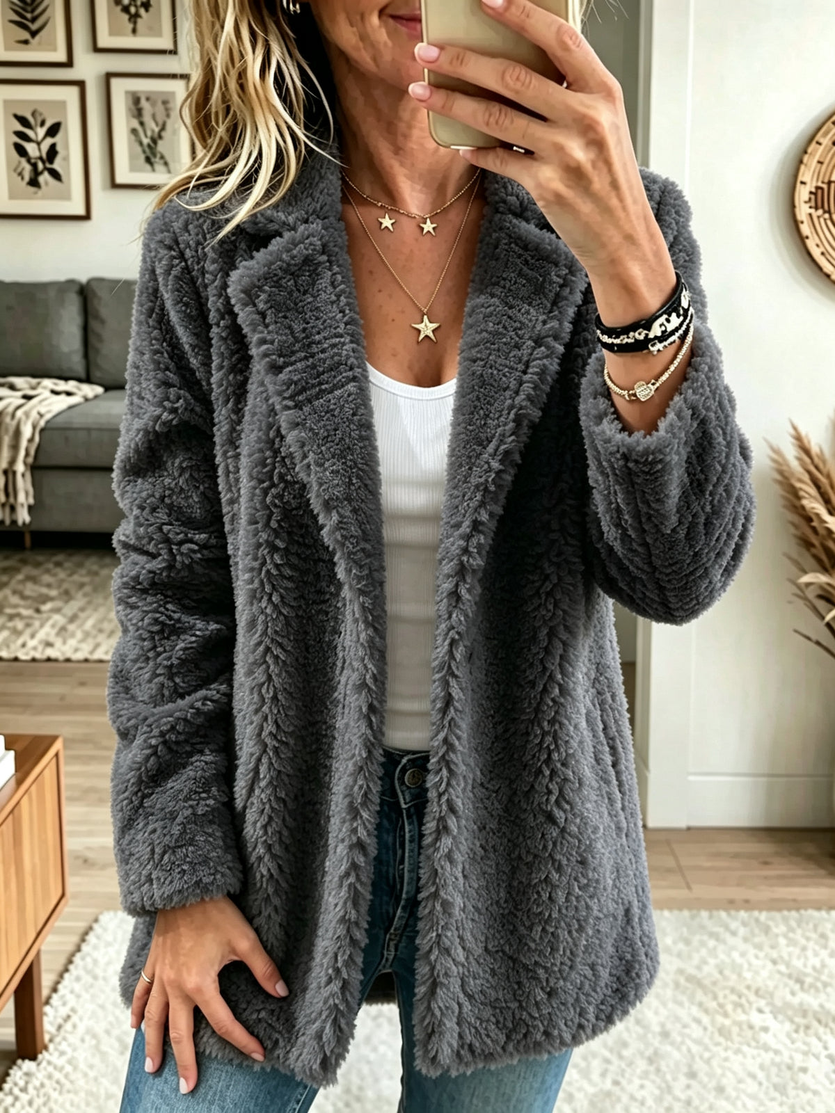 Women's Notch Collar Plush Sherpa Coat