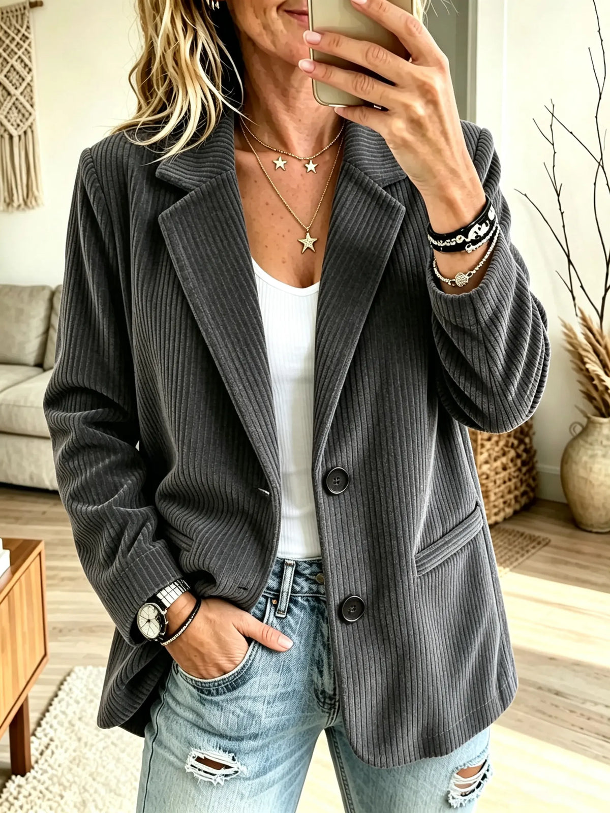 Women's Tailored Corduroy Two-Button Blazer