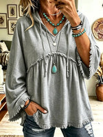 Retro Hooded Loose Art Casual Stylish 3/4 Sleeve Cotton Shirt