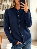 Women's Scalloped Ruffle Trim Knit Cardigan
