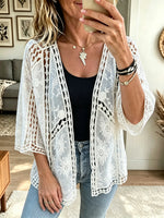Women's Sheer Floral Lace Open-Front Kimono Cardigan