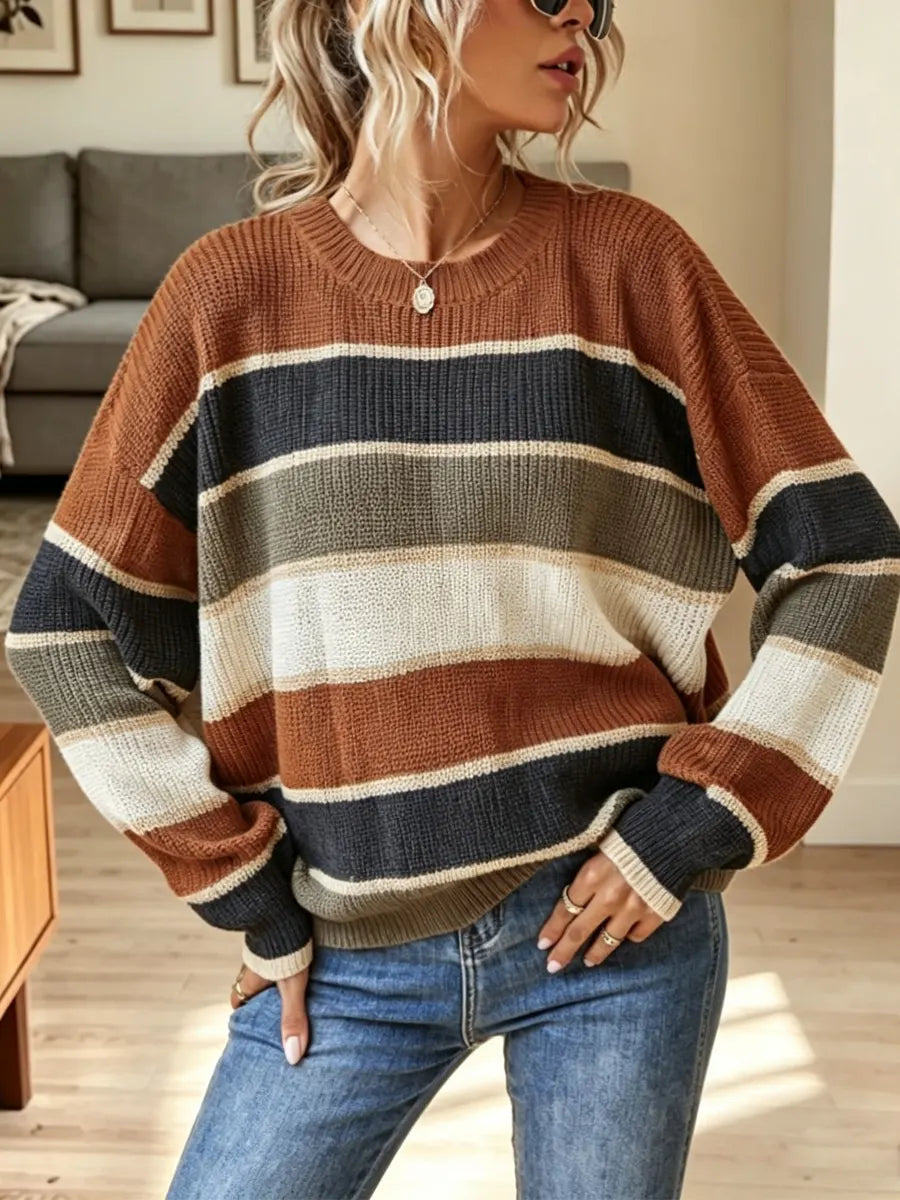Retro Stripe Loose Art Casual Stylish Long Sleeve Sweater