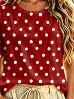 Women's Polka Dot Art Print Casual Short Sleeve Linen T-Shirt