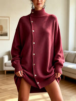 Retro Turtleneck Button Art Casual Stylish Long Sleeve Knit Cardigan Sweater