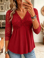 Women's Lace Twist-Front Pleated Peplum Blouse