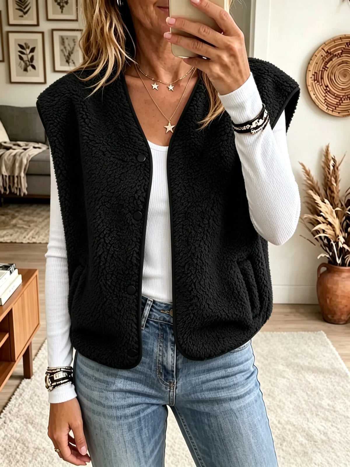 Women's Snap-Front Sherpa Fleece Vest