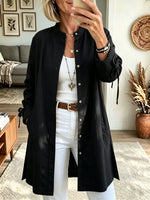Women's Button-Down Longline Linen Duster Shirt